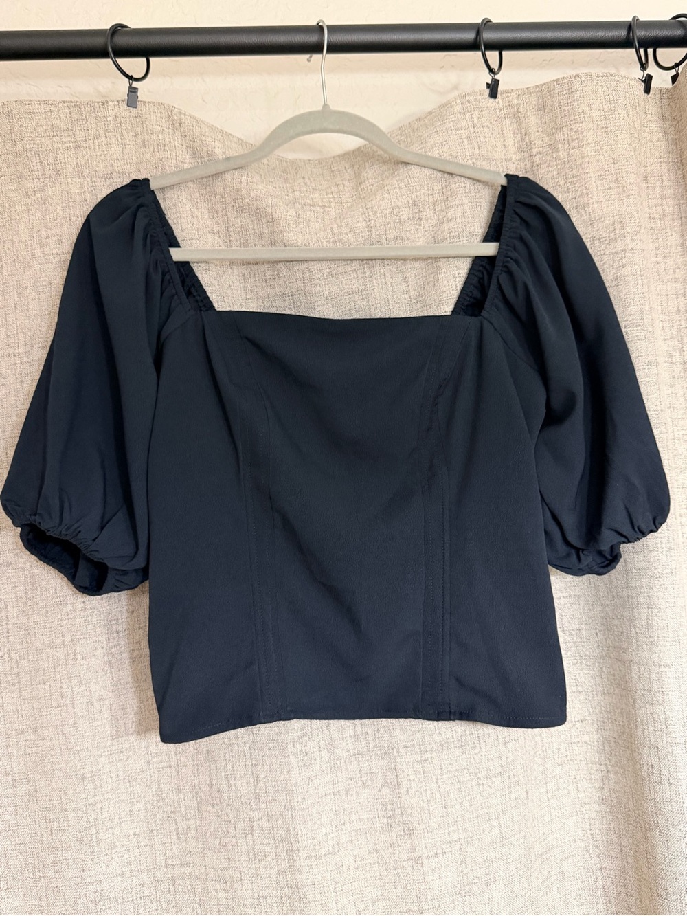 Abercrombie & Fitch Black Square Neck Puff Sleeve Top